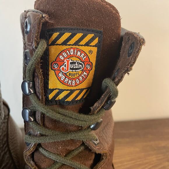 Justin Original Workboots WK920 Men’s 10.5D Brown Leather Lace Up Work Boots - Picture 12 of 14